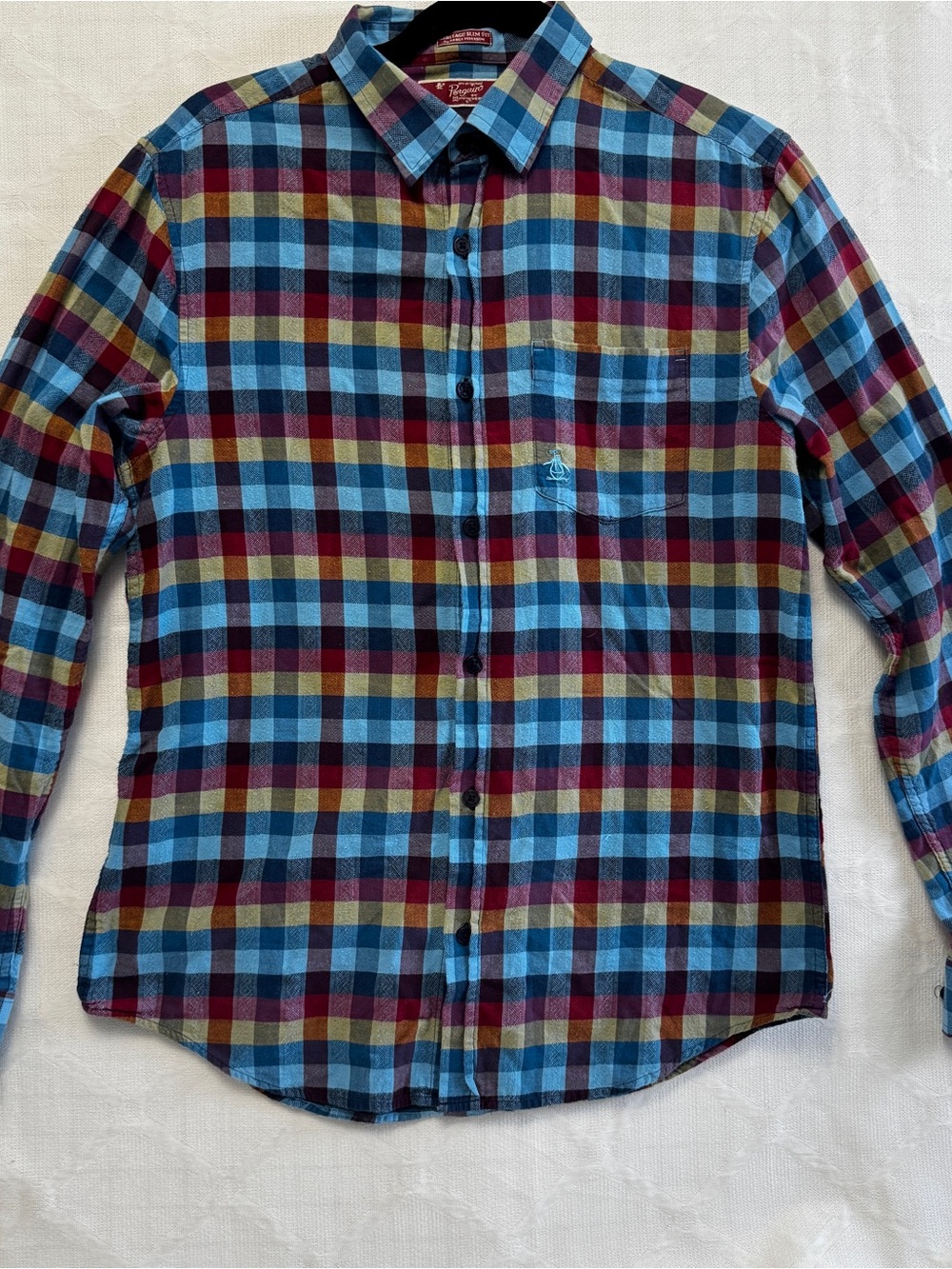Original Penguin Heritage Slim Fit Plaid Cotton Button Shirt Men M Long Sleeve